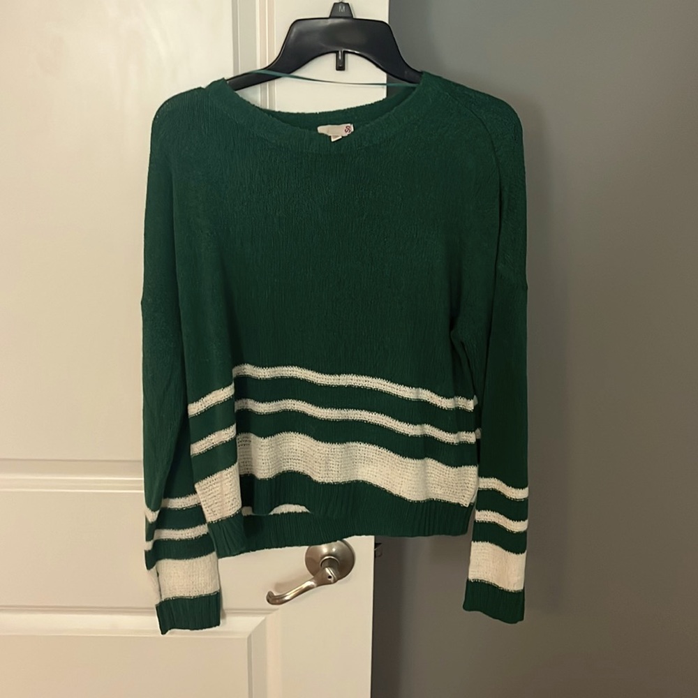 Green and white stripped sweater